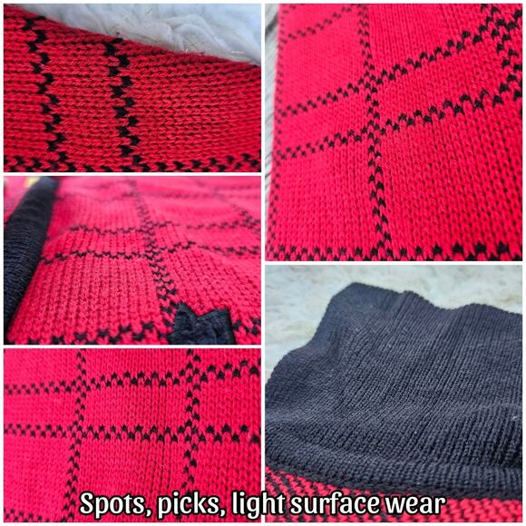 Scottie Dog Cardigan Petite Med Crystal Kobe Red Black Plaid PM Knit VTG Sweater - Picture 6 of 10